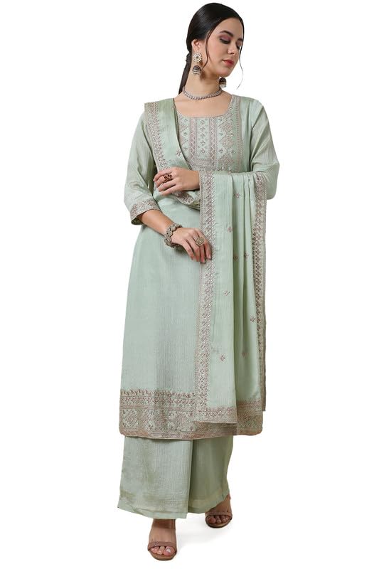 Soch Women Thread Embroidered Chinon Blend Suit Set