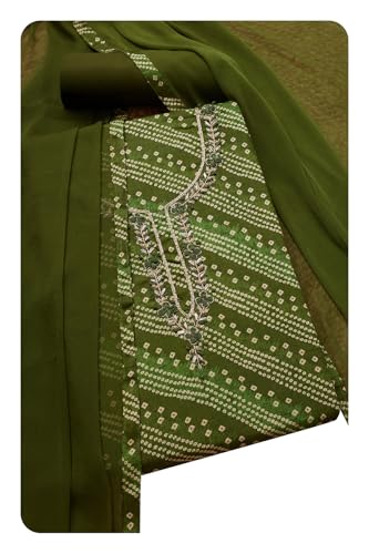 Soch Women Cotton Blend Bandhani Print Unstitch Dress Material with Cutdana