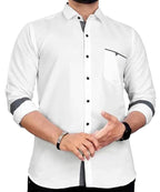 Tee Projekt Mens Regular Fit Solid Soft Touch Cotton Casual Shirt with Pocket Design with Spread Collar & Full Sleeves. White