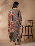 ANNI DESIGNER Womens Rayon Blend Printed Straight Kurta with Pant & Dupatta (FTA Green-NB_S_Green_Small)