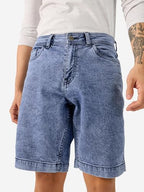 The Souled Store Denim: Blue Cloud Men and Boys Buttoned Regular Fit Cotton Blend Denim Shorts