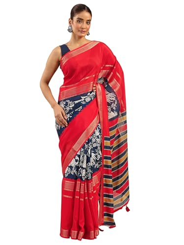 Libas Blue Printed Crepe Saree For Women