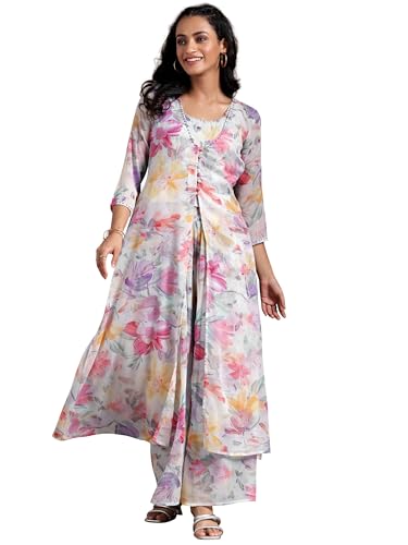 Libas WomenS Chiffon Printed Co-Ords (27569_Blue