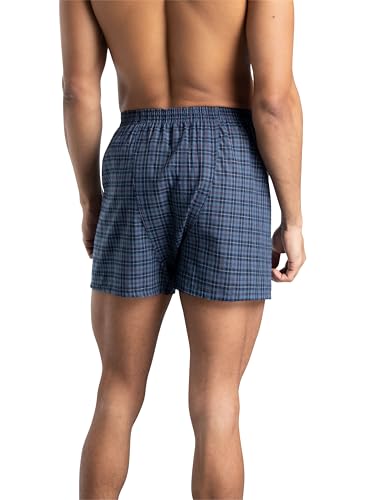Fruit of the Loom Men's Tag-Free Woven Boxer Shorts, Relaxed Fit, Moisture Wicking, Color Multipacks, Assorted Plaid, Large