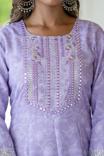 Lookmark Women'S Kurta Set In Light Purple Color And Cotton Blend Fabric With Pant And Dupatta (Az-Lm-P6-Ks2154-Xxl)