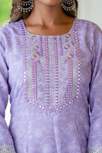 Lookmark Women'S Kurta Set In Light Purple Color And Cotton Blend Fabric With Pant And Dupatta (Az-Lm-P6-Ks2154-Xxl)