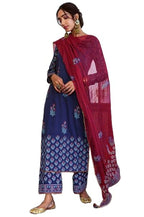 ANNI DESIGNER Womens Rayon Blend Straight Printed Kurta with Pant & Dupatta (MASUMI Blue_M_Blue_Medium)