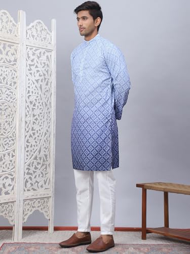 Jompers Blue MenS Ombre Printed Kurta Pyjama Set