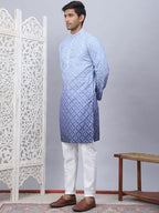 Jompers Blue MenS Ombre Printed Kurta Pyjama Set