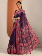 Libas Womens Solid Cotton Blend Saree With Blouse Piece