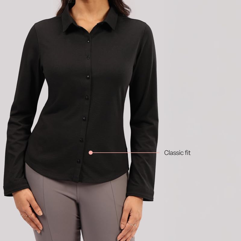 BlissClub Cotton Pro Classic Shirt, Cotton-Like Comfort, Sweat-Free Confidence, Flattering fit, Chic Workwear, Buttoned Front