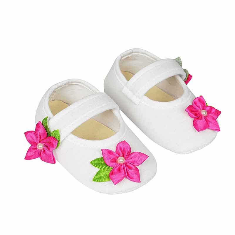 Rsmart Infant New Baby Toddlers Cotton White Sandal Booties With Pink Flower With Green Leaf Patch (Age 1824 Months), Length :  18-24