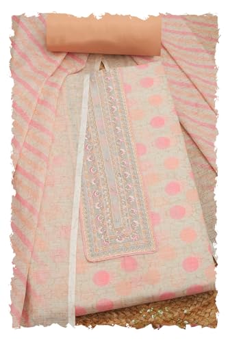 Soch Women Linen Polka Dots Unstitch Dress Material with Zari