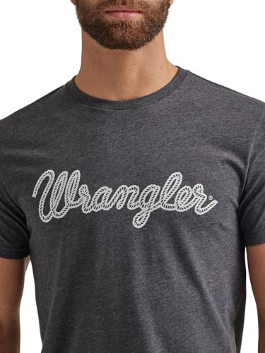 Wrangler Men's Western Crew Neck Short Sleeve Tee Shirt, Caviar Heather