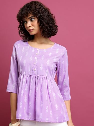 Ketch WomenS Paisley Regular Fit Tunic Shirt (Khtp000448_Lavender