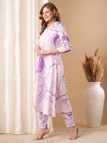 ANNI DESIGNER Womens Cotton Blend Anarkali Printed Kurta with Pant (Santra Purple_XXL_Purple_XX-Large)
