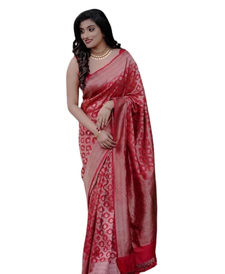 Flosive Womens Present Banarasi Soft Lichi Silk Saree Beautiful Jacquard Rich Pallu Design Work Zari Woven Kanjivaram Silk Styl
