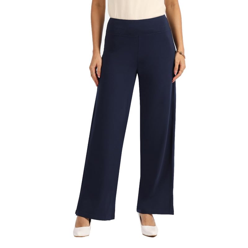 BlissClub AM:PM Cotton Wide Leg Pants - Lite,Regular Below 54, Cotton Pants, Wide Waistband, Slit at Hem, Side Pockets