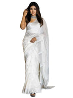 Satrani Womens Cotton Silk Jacquard Saree with Unstitched Blouse Piece (3073S106N_White)