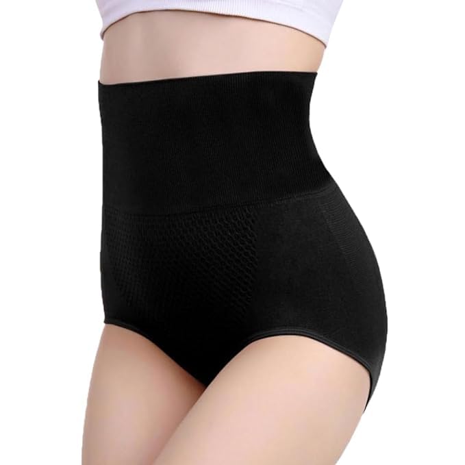 CHACKO Womens HighWaist Body Shaper Tummy Control Slimming Seamless Shapewear Panties (Multicolor,Pack of 1)_Black,Large