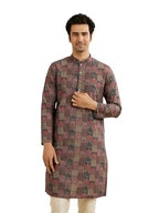 Manyavar MenS Cotton Digital Print Long Kurta (Beige,M)