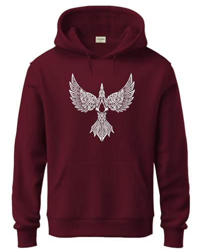 ADRO Men's Cotton Neck Hooded Sweatshirt (H24-BIRD-MR_Maroon