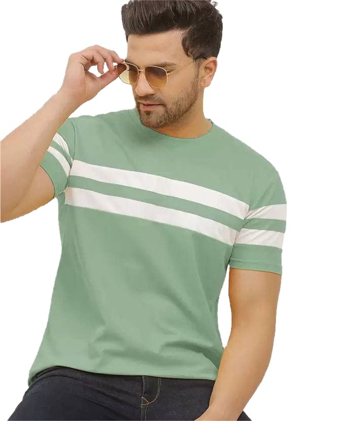 LookMark Mens Stylish Lycra Blend Printed Striped Polo Tshirt (NEW-MT08-S) Pista