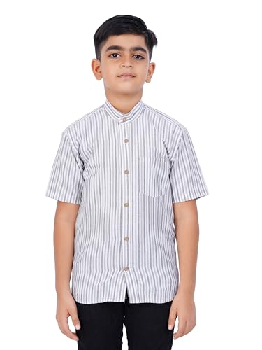PRAKASAM COTTON Boys Striped Half Sleeve Mandarin Collar Shirts, Shirts for Boys