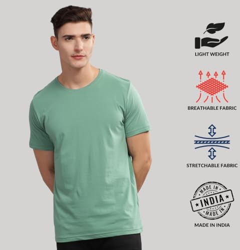 ADRO Men's Solid Regular Fit T-Shirt (RCM3-PLN-PT-BE-PU_Pista,Beige,Purple