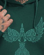 ADRO Men's Cotton Neck Hooded Sweatshirt (H24-BIRD-GRN-S_Green)