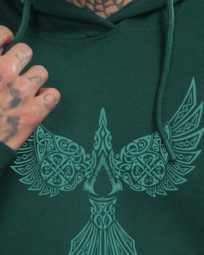 ADRO Men's Cotton Neck Hooded Sweatshirt (H24-BIRD-GRN-S_Green)