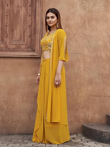 Womanista Womens Georgette Solid Straight Embroidered Kurta Set (Kurtaset_1386_Yellow