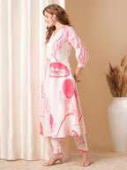 ANNI DESIGNER Womens Cotton Blend Anarkali Printed Kurta with Pant (Santra Pink-VKS-01_XXL_Pink_XX-Large)