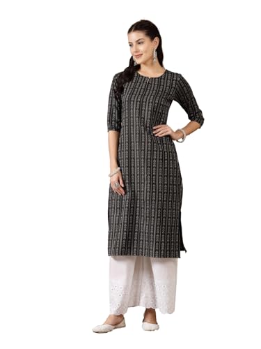 Stylum Women'S Woven Design Cotton Blend Straight Kurta (Vedika38_Black, M)