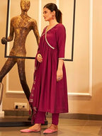 Womanista WomenS Silk Blend Stone Work Kurtaset 1182A_Magenta