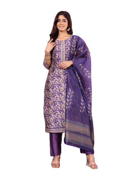 Varanga WomenS Purple Floral Printed Straight Kurta Set