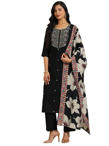 Libas WomenS Viscose Kurta Set (400587R_Black