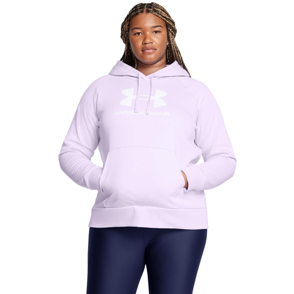 Under Armour Womens Rival Fleece Big Logo Hoodie, (535) Salt Purple / / White, X-Large