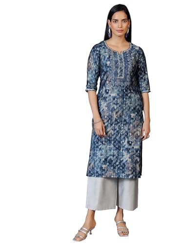 Libas WomenS Silk Self Design Straight Kurta (29646C Navy Blue