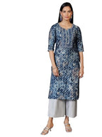 Libas WomenS Silk Self Design Straight Kurta (29646C Navy Blue