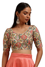 Soch Women Satin Ethnic Motif Padded Blouse with Sequins