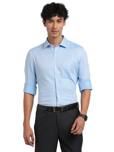 Turtle Men Giza Cotton Sky Blue Regular Fit Printed Formal Shirt