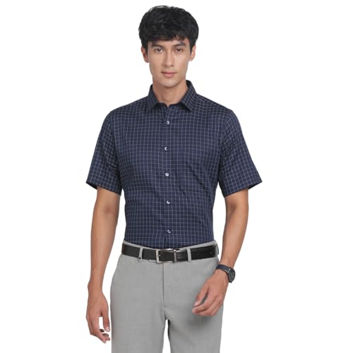 Turtle Men 100% Cotton Regular Fit Blue Checkered Formal Shirt