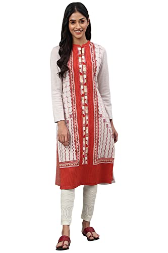 Aurelia Women Chilli Oil Cotton Blend Geometric Yarn Dyed Straight Kurta_22Noa13722-703624_Xl Maroon