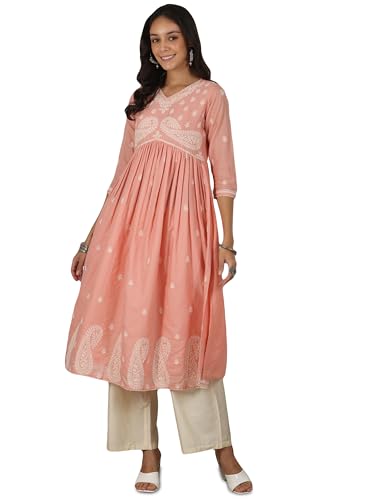 Libas WomenS Cotton Paisley A-Line Kurta (37198_Peach