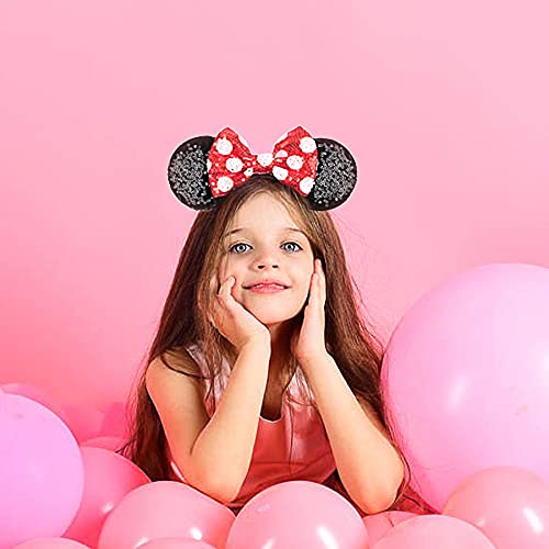 LYLIN Mouse Ears Headband, Sequin Ears Headbands with Bow Princess Decoration Halloween Hairs Accessories for Girls Women Boys B