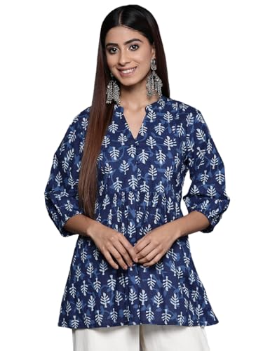 Libas WomenS Cotton Blend Ethnic Motifs A-Line Kurta (26571R_Blue