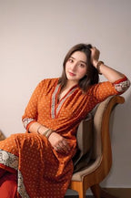ANNI DESIGNER Womens Rayon Blend Anarkali Printed Kurta with Pant (Karidos Orange-VKS01_L_Orange_Large)