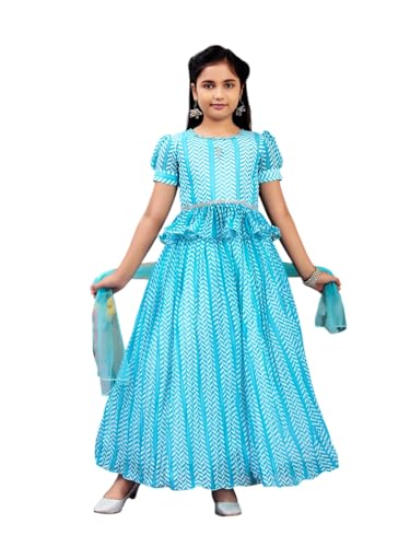 Aarika Girls Ethnic Wear Turquoise Colour Zig Zag Printed Georgette Lehenga Choli Set (4-10 Years)