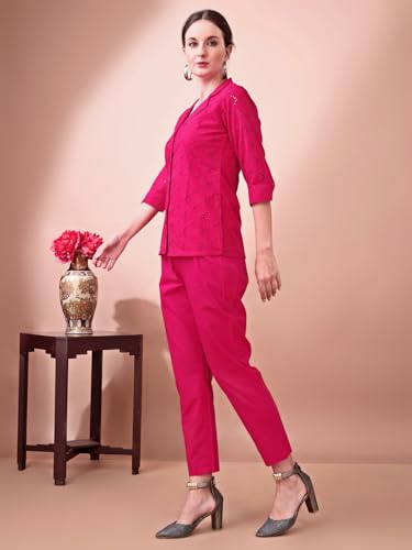 Womanista Women Silk Solid Schiffli Co-Ord Set